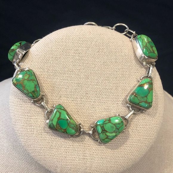 Mohave Lime Green Copper Infused Turquoise Peridot Sterling Silver Drop Earrings - Picture 14 of 16